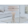 Designová venkovská stolní lampa Cara s organickou podstavou z naplaveného dřeva a lněným stínítkem béžová 62 cm