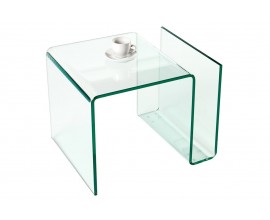 Designový moderní skleněný čtvercový konferenční stolek Ghost s přihrádkou s oblými hranami 50 cm