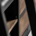 Luxusní industriální knihovna Ivalo se šesti policemi a čtyřmi zásuvkami a žebříkem z černého kovu a hnědého dřeva 245 cm