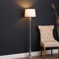 Štýlová vintage sivá vysoká stojaca lampa Ithaka s kužeľovým ľanovým krémovým tienidlom 155 cm
