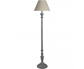 Štýlová vintage sivá vysoká stojaca lampa Ithaka s kužeľovým ľanovým krémovým tienidlom 155 cm