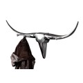 Glamour závěsný nástěnný designový věšák Bull se stříbrnou povrchovou úpravou ve tvaru býčí lebky se čtyřmi háčky na dlouhých rozích