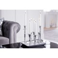 Glamour stříbrný svícen Celeste s obdélníkovou podstavou a chromovými držáky na sedm svíček v art deco stylu 26 cm