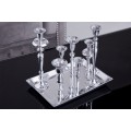 Glamour stříbrný svícen Celeste s obdélníkovou podstavou a chromovými držáky na sedm svíček v art deco stylu 26 cm