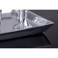 Glamour stříbrný svícen Celeste s obdélníkovou podstavou a chromovými držáky na sedm svíček v art deco stylu 26 cm
