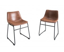 Stylová vintage hnědá kožená jídelní židle Dingo s texturovaným povrchem a černou kovovou konstrukcí 75 cm