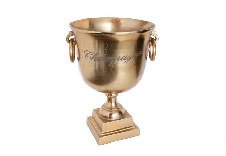 Glamour zlatá nádoba Champagne Royal na šampaňské s úchytkami a čtvercovou podstavou se zdobením 40 cm