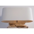 Stylová etno stolní lampa Duna s masivní hnědou dřevěnou základnou a béžovým oválným lněným stínítkem 55 cm