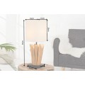 Etno čtvercová masivní stolní lampa Roots s krémovým lněným stínítkem a dekorativní nohou z dřevěných větví 55 cm