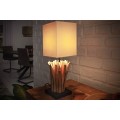 Etno čtvercová masivní stolní lampa Roots s krémovým lněným stínítkem a dekorativní nohou z dřevěných větví 55 cm