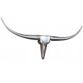 Glamour závěsná nástěnná dekorace Longhorn ve tvaru býčí lebky z lesklého chromového kovu ve stříbrné barvě 99 cm
