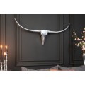 Glamour závěsná nástěnná dekorace Longhorn ve tvaru býčí lebky z lesklého chromového kovu ve stříbrné barvě 99 cm