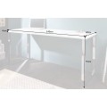 Moderní obdélníkový bílý psací stůl Prisma s lesklou deskou a hranatými stříbrnými kovovými chromovými nohami 140 cm