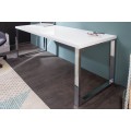 Moderní obdélníkový bílý psací stůl White Desk s lesklou deskou a hranatými stříbrnými kovovými chromovými nohami 140 cm