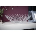 Moderní kulatá stříbrná kovová dekorační mísa Weave v atypickém designu kovové sítě 45 cm