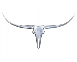 Glamour chromová nástěnná dekorace Silver Bull ve tvaru býčí lebky s lesklým povrchem a zaoblenými rohy 120 cm