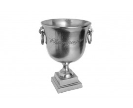 Glamour stř&iacute;brn&aacute; kovov&aacute; n&aacute;doba Champagne Royal s kulat&yacute;m otvorem a čtvercovou podstavou 40 cm