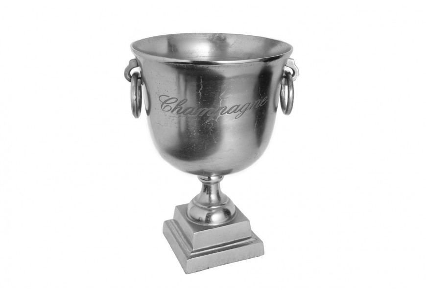Glamour stříbrná kovová nádoba Champagne Royal s kulatým otvorem a čtvercovou podstavou 40 cm