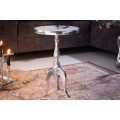 Stylový barokní glamour kulatý stříbrný příruční stolek Modern Barock z chromu se třemi kabriolovými nožičkami 55 cm