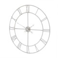Vintage kulaté nástěnné hodiny Factory z kovu ve stříbrné barvě s římskými číslicemi 102 cm