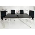 Glamour obdélníkový stříbrný jídelní stůl Modern Barock s černou opálovou skleněnou deskou 180 cm
