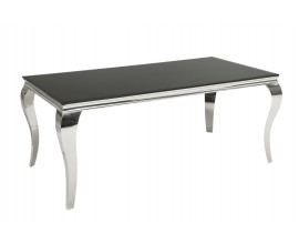 Glamour obdélníkový stříbrný jídelní stůl Modern Barock s černou opálovou skleněnou deskou 180 cm