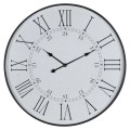 Vintage velké nástěnné kulaté hodiny Union Station s černým dřevěným rámem s patinou a ciferníkem s římskými číslicemi