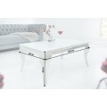 Moderní obdélníkový konferenční stolek Modern Barock s bílou opálovou skleněnou deskou a stříbrnými nožičkami 100 cm