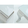 Moderní obdélníkový konferenční stolek Modern Barock s bílou opálovou skleněnou deskou a stříbrnými nožičkami 100 cm