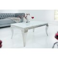Moderní obdélníkový konferenční stolek Modern Barock s bílou opálovou skleněnou deskou a stříbrnými nožičkami 100 cm