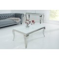Moderní obdélníkový konferenční stolek Modern Barock s bílou opálovou skleněnou deskou a stříbrnými nožičkami 100 cm