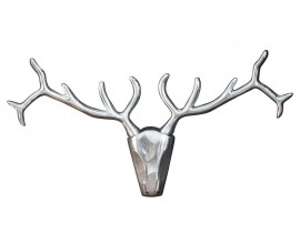 Glamour stylová nástěnná stříbrná chromová dekorace Deerhead s hlavou jelena a rozvětvenými parohy 90 cm