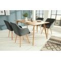 Designov&aacute; skandin&aacute;vsk&aacute; tmavě &scaron;ed&aacute; čalouněn&aacute; j&iacute;deln&iacute; židle Scandinavia s hněd&yacute;mi masivn&iacute;mi nožičkami 85 cm