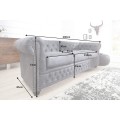 Luxusní chesterfield klasická kožená šedá třímístná čalouněná prošívaná sedačka Chesterfield Grau se zlatými nýty 200 cm