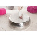 Luxusní glamour kulatý stříbrný konferenční stolek Hammerblow Optik s kladívkovou strukturou z kovu 80 cm