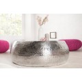 Luxusní glamour kulatý stříbrný konferenční stolek Hammerblow Optik s kladívkovou strukturou z kovu 80 cm