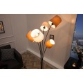 Stylová moderní kovová stojací lampa Levels s pěti kulatými hnědými a bílými lněnými stínítky 176 cm