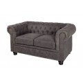 Luxusní chesterfield obdélníková dvoumístná čalouněná prošívaná šedá sedačka Chesterfield Grau se zlatými nýty 150 cm