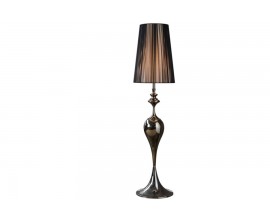 Luxusní jedinečná stojací lampa Lucie Schwarz z kovu s lesklým černým povrchem a kulatým nylonovým stínítkem 160 cm
