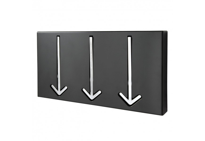 Designový obdélníkový kovový moderní černý závěsný nástěnný věšák Arrow v podobě stříbrných šipek 30 cm