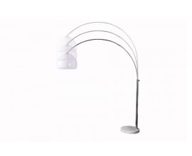 Designová polohovatelná moderní kovová stříbrná stojací lampa Big Bow s bílým akrylovým kulatým stínítkem 205 cm