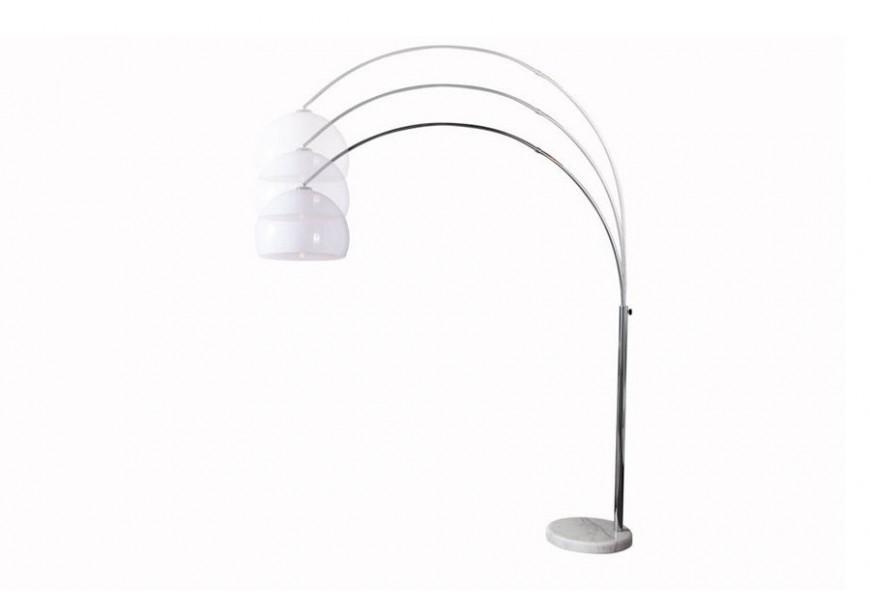 Designová polohovatelná moderní kovová stříbrná stojací lampa Big Bow s bílým akrylovým kulatým stínítkem 205 cm