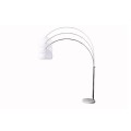 Designová polohovatelná moderní kovová stříbrná stojací lampa Big Bow s bílým akrylovým kulatým stínítkem 205 cm
