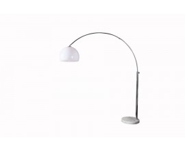 Designová polohovatelná oblouková moderní kovová stříbrná stojací lampa Big Bow s bílým akrylovým kulatým stínítkem 205 cm