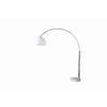 Designová polohovatelná moderní kovová stříbrná stojací lampa Big Bow s bílým akrylovým kulatým stínítkem 205 cm