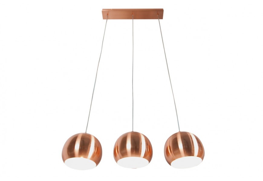 Stylové závěsné trojité svítidlo Copper v měděné barvě z kovu v kulatém kulatém tvaru kulatými stínítky 128 cm