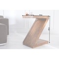 Designový masivní etno atypický příruční stolek Zet ve tvaru písmene Z v hnědé barvě 45 cm