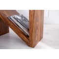 Designový masivní etno atypický příruční stolek Zet ve tvaru písmene Z v hnědé barvě 45 cm