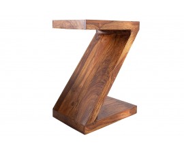 Designov&yacute; masivn&iacute; etno atypick&yacute; př&iacute;ručn&iacute; stolek Zet ve tvaru p&iacute;smene Z v hněd&eacute; barvě 45 cm