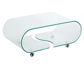 Moderní designový skleněný konferenční stolek Ghost v obdélníkovém tvaru na kolečkách s oblými hranami 90 cm